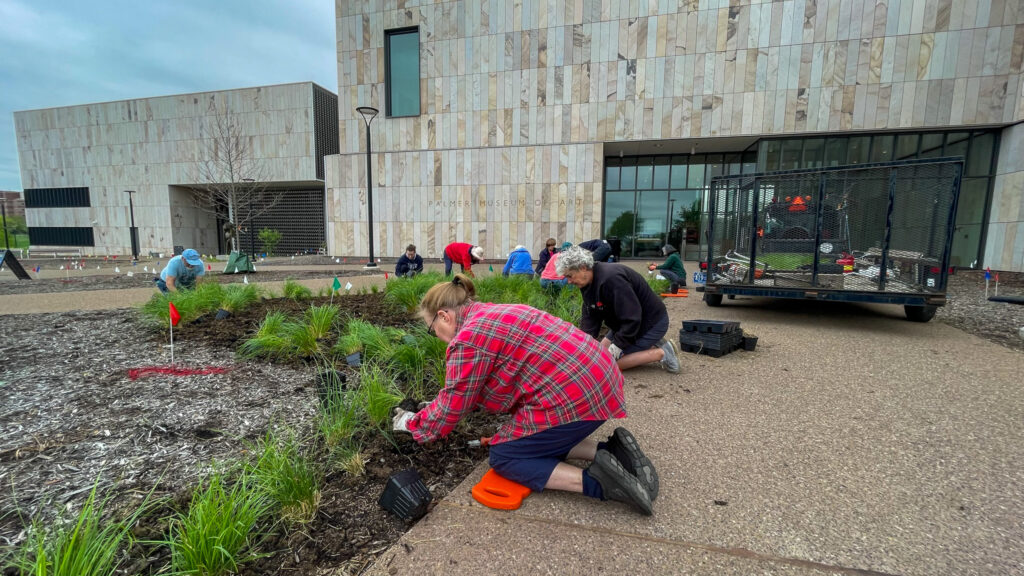 Volunteers planting grasses as part of the Arboretum's Palmer Plant-Out